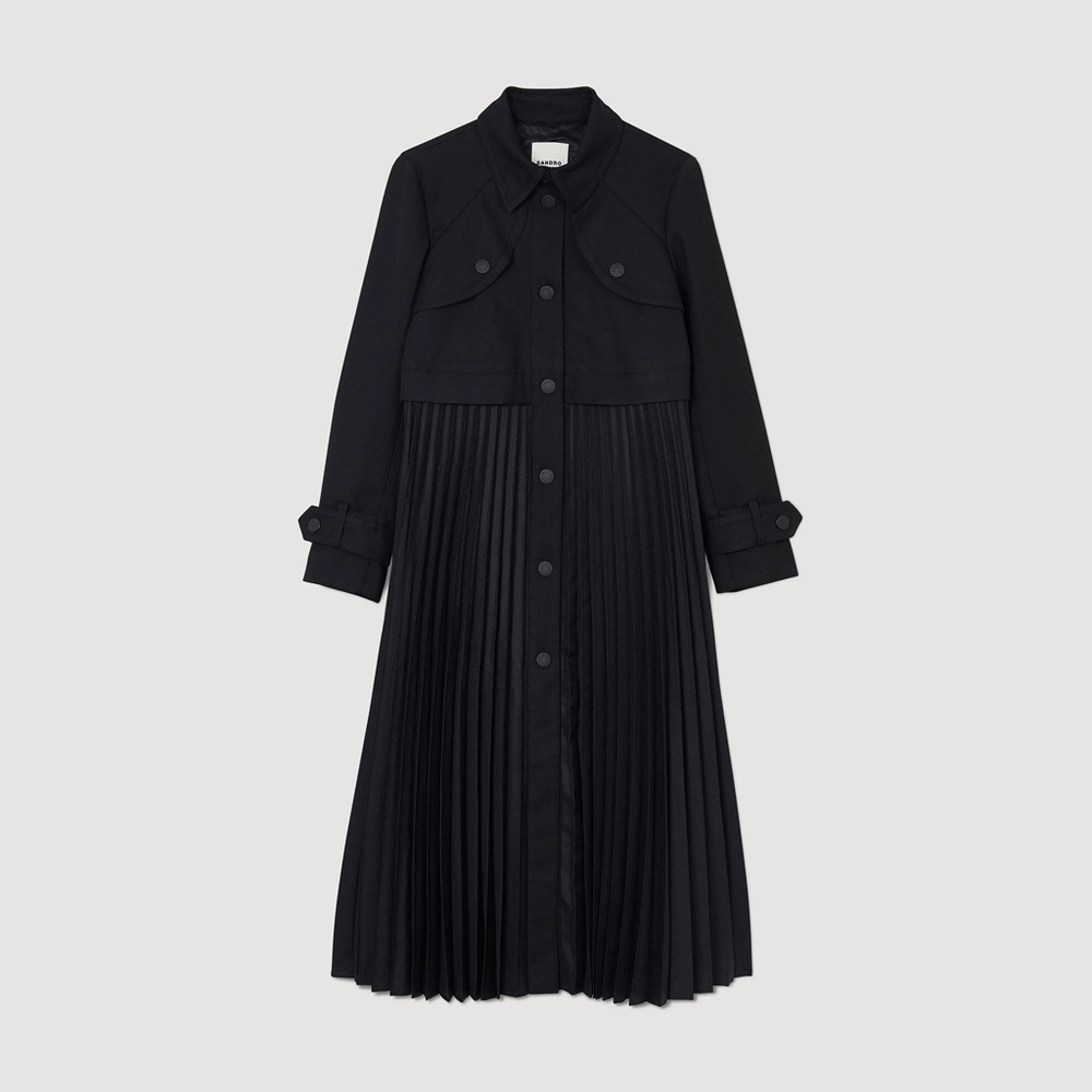 Sandro Elegant Black Pleated Coat